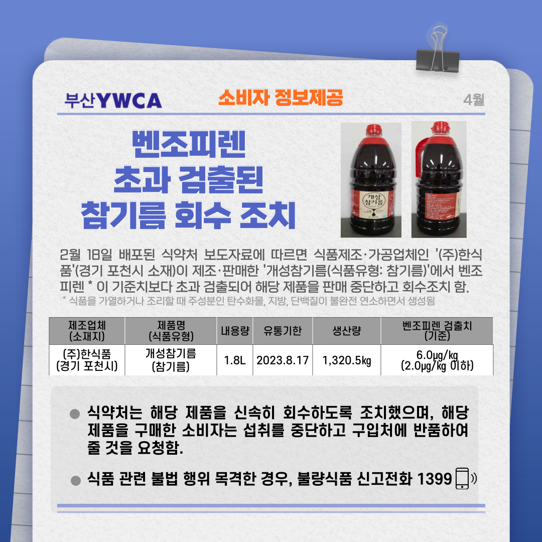 소비자 정보제공 – 벤조피렌..